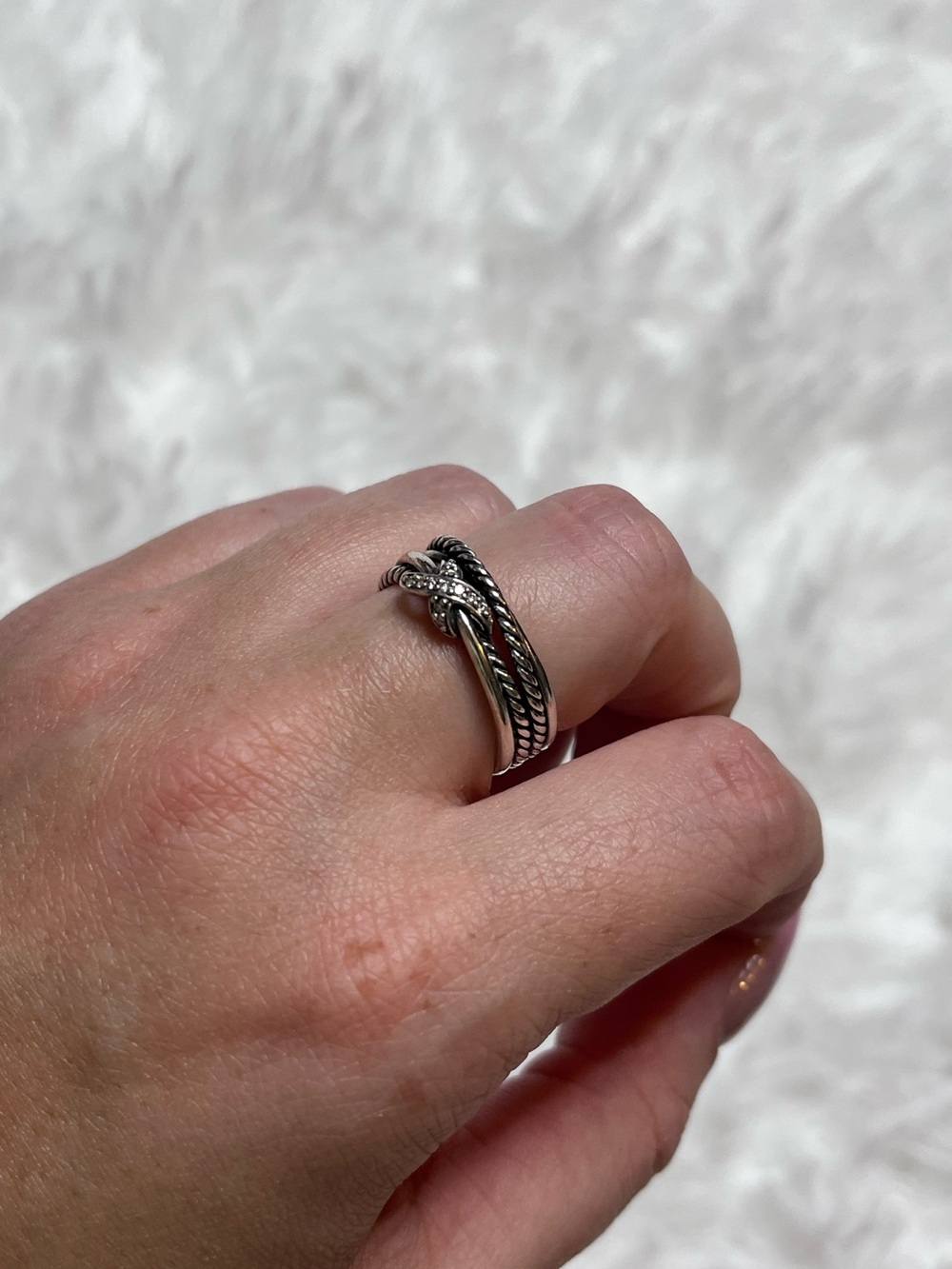 David Yurman Sterling Silver X Crossover band with Diamonds - Picture 2 of 8